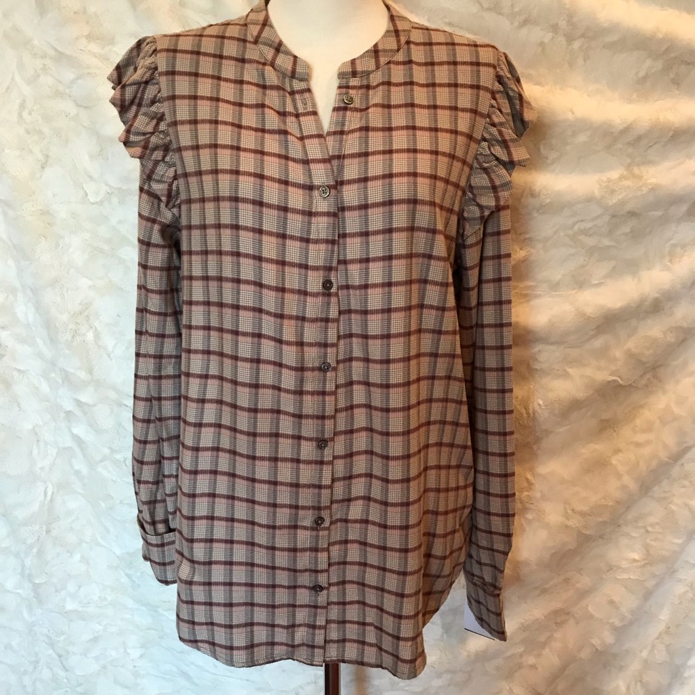 PAIGE woman's COTTON FLANNEL SHIRT. RUFFLED SZ M.